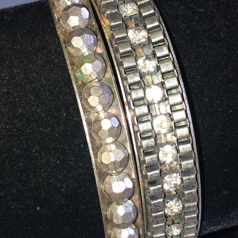 Silver Tone Rhinestone Stackable Bangle Bracelet Bundle - Picture 4 of 8